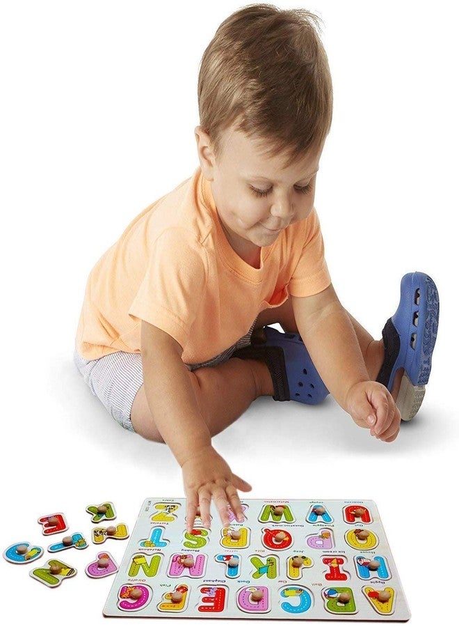 جيرن لوحة حروف أبجدية خشبية تعليمية للأطفال من ArtBee مع مقبض، صينية حروف كبيرة من الألف إلى الياء للأطفال الصغار - Image 4